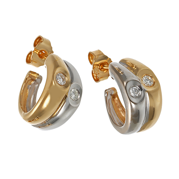 Steckcreolen, 14K, Gelb-/Weißgold, Brillanten 0,18 ct