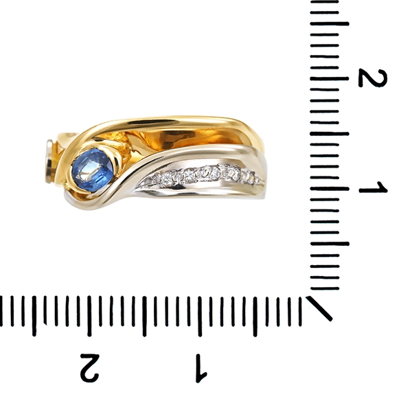 Diamantring, 18K, Gelb-/Weißgold, Brillant, Saphir