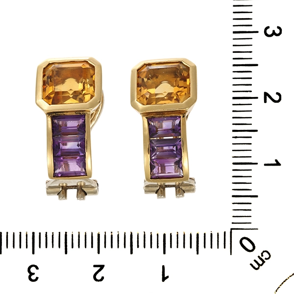 Ohrclipse, 18K, Gelbgold, Citrin, Amethyst
