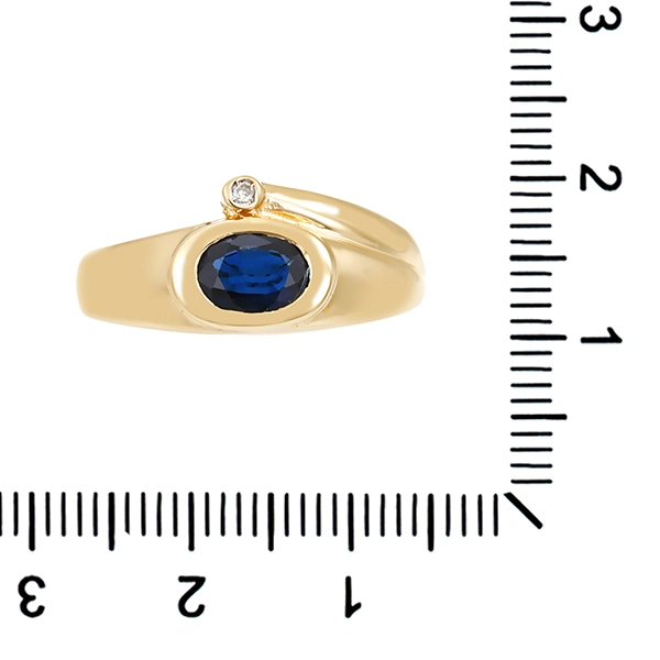 Ring, 14K, Gelbgold, Saphir, Diamant