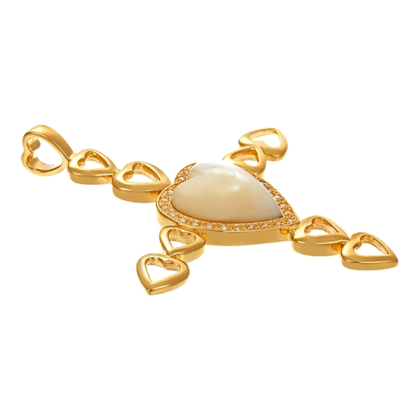 Anhänger, 18K, Gelbgold, Perlmutt, Brillant, Herz