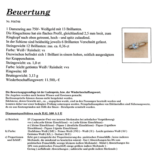 Diamantring, 18K, Weißgold, Brillanten 1,40 ct