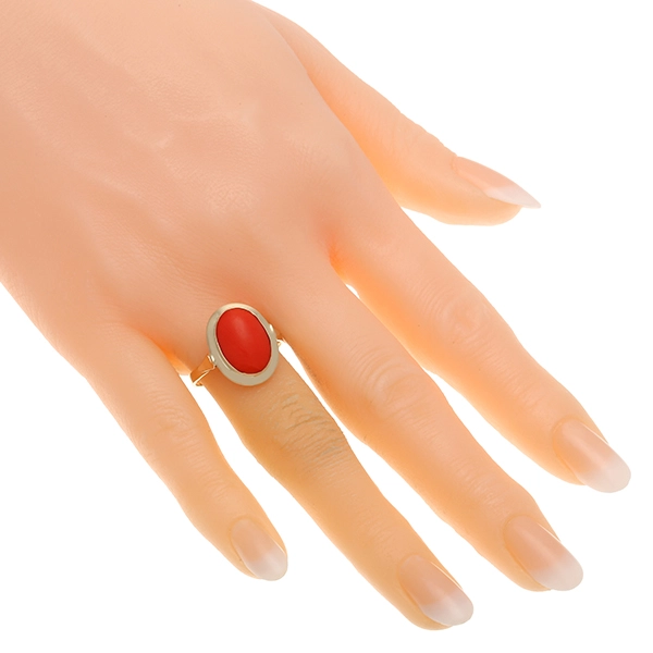 Ring, 14K, Gelbgold, Koralle