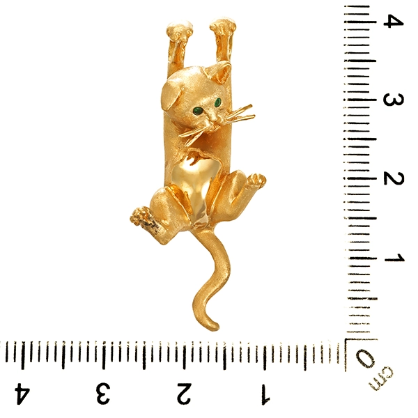 Anhänger, 14K, Gelbgold, Smaragd, Katze