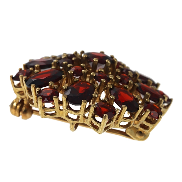 Brosche, 8K, Gelbgold, Granat