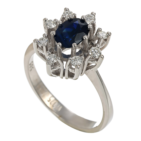 Ring, 14K, Weißgold, Saphir, Brillanten