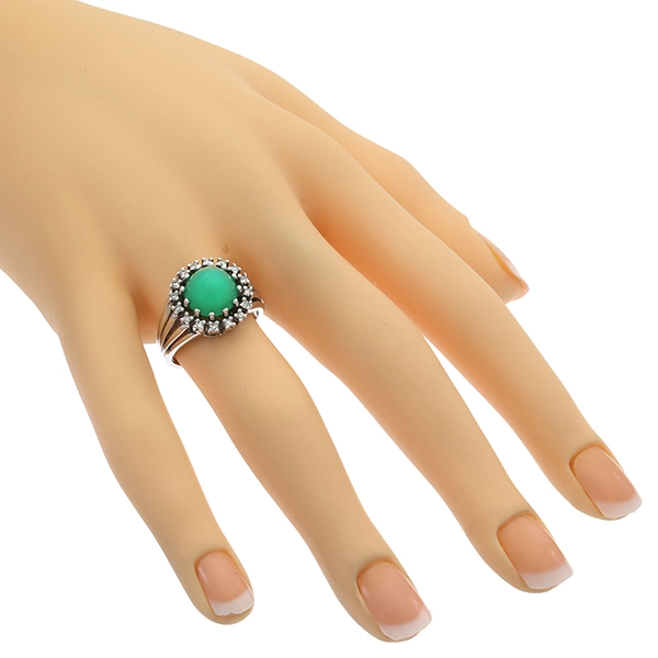 Ring, 14K, Weißgold, Chrysopras, Diamanten