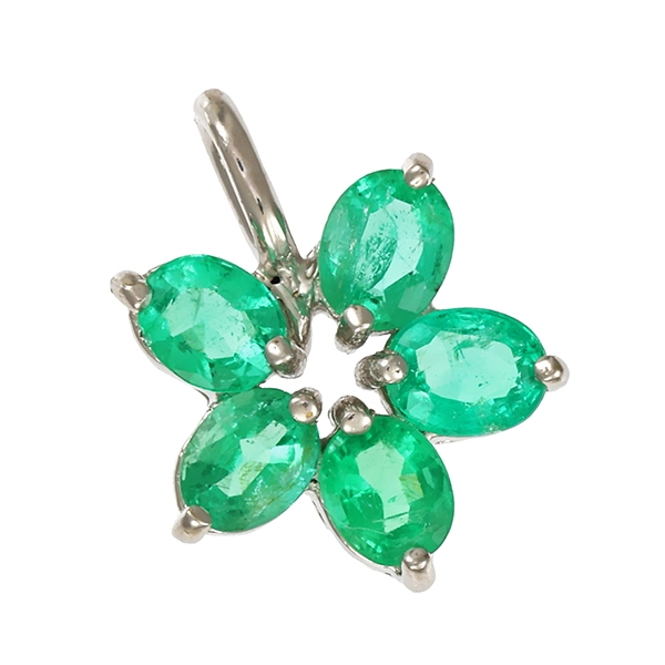 Anhänger, 14K, Weißgold, Smaragd, Blume