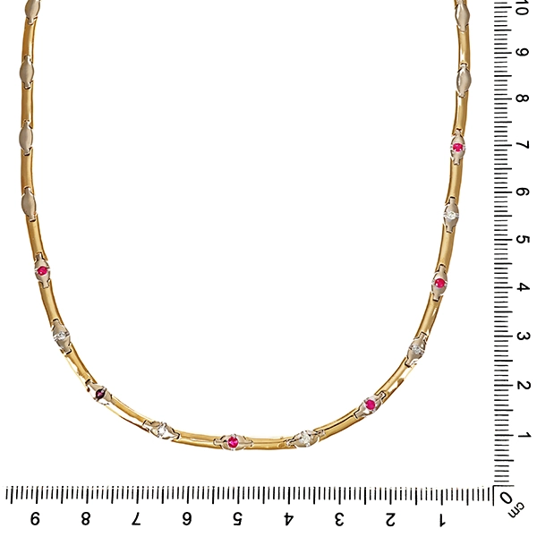 Collier, 14K, Gelb-/Weißgold, Brillanten, Rubine