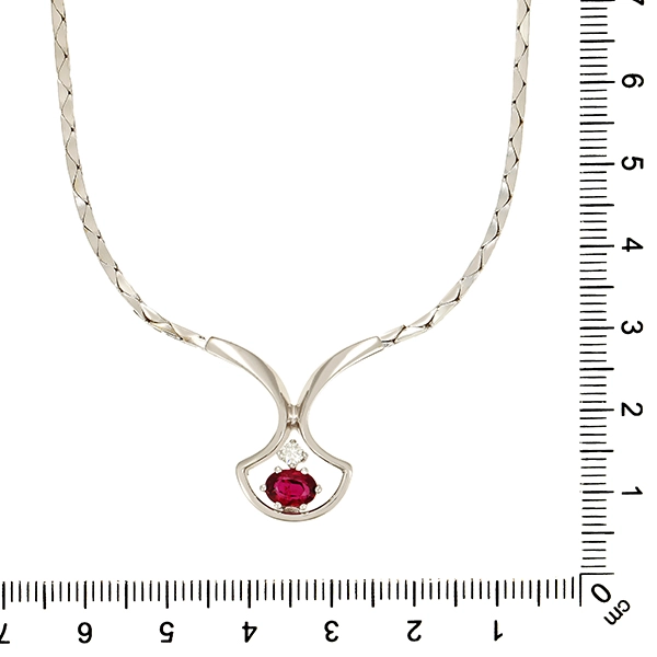 Collier, 14K, Weißgold, Rubin, Brillant