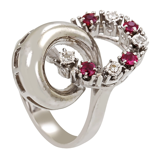 Ring, 14K, Weißgold, Rubine, Diamanten