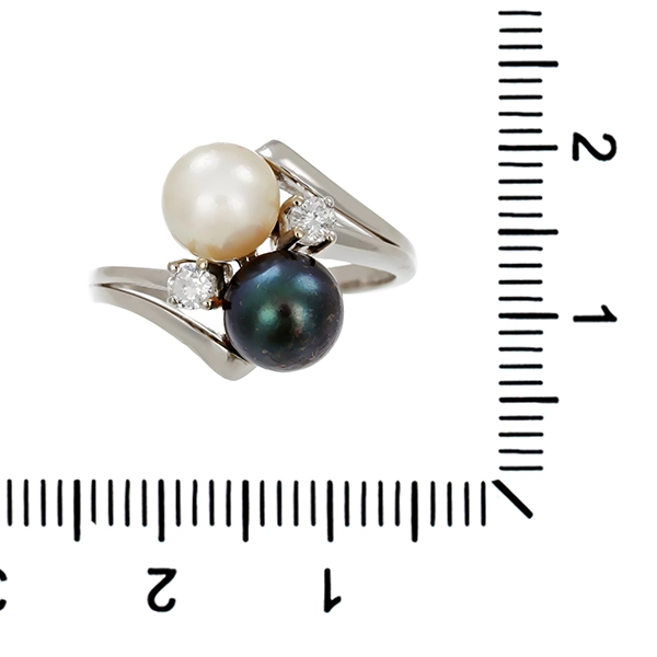 Ring, 14K, Weißgold, Perlen, Brillanten