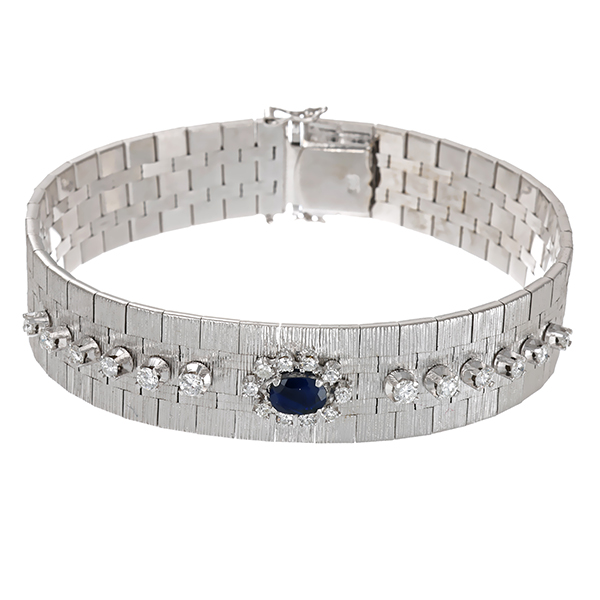 Armband, 14K, Weißgold, Diamant, Saphir