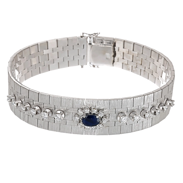 Armband, 14K, Weißgold, Diamant, Saphir
