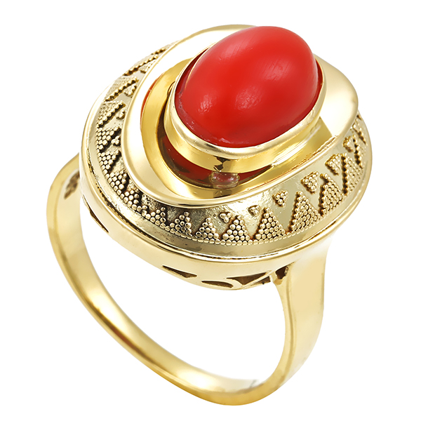 Ring, 14K, Gelbgold, Koralle