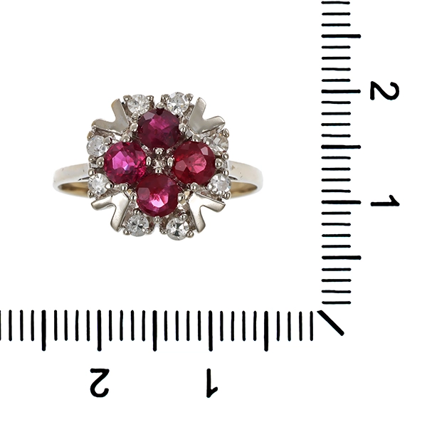 Ring, 14K, Weißgold, Rubine, Diamanten