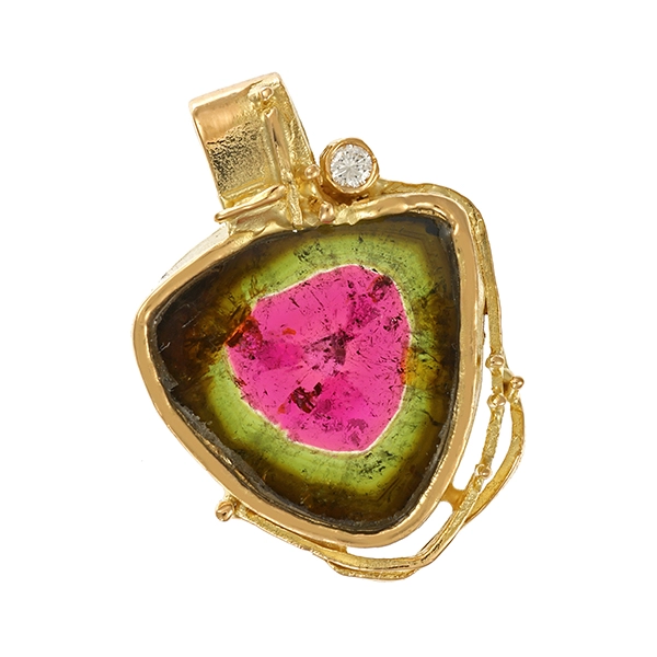 Anhänger, 18K, Gelbgold, Turmalin, Brillant
