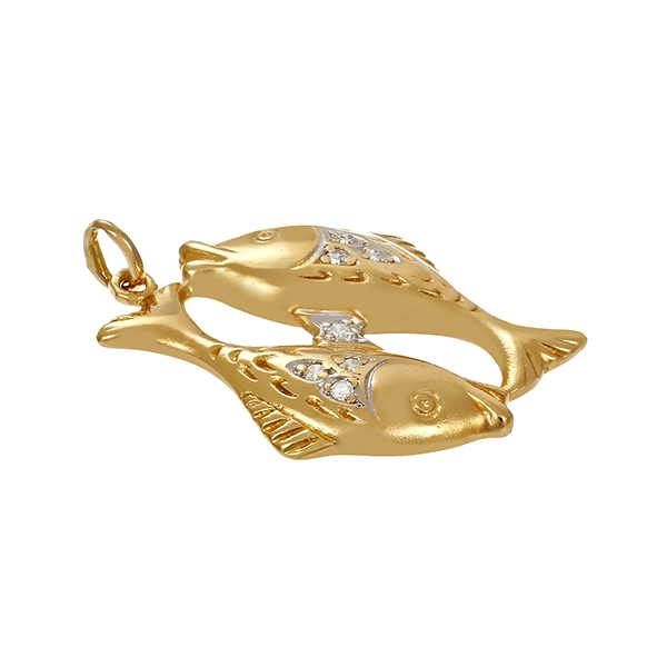 Anhänger, 14K, Gelbgold, Diamanten, Fische