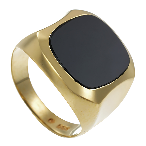 Herrenring, 14K, Gelbgold, Onyx