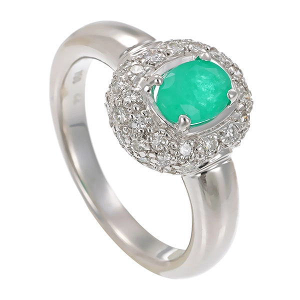 Ring, 18K, Weißgold, Smaragd, Brillanten