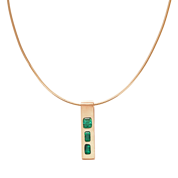 Collier, 14K, Weiß-/Rotgold, Smaragde