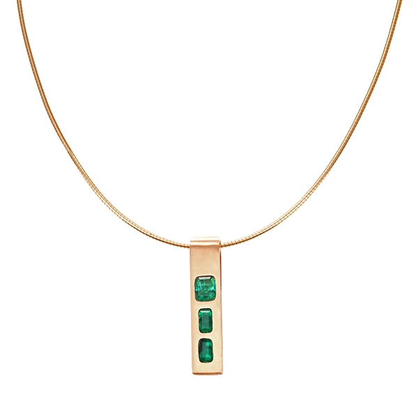 Collier, 14K, Weiß-/Rotgold, Smaragde