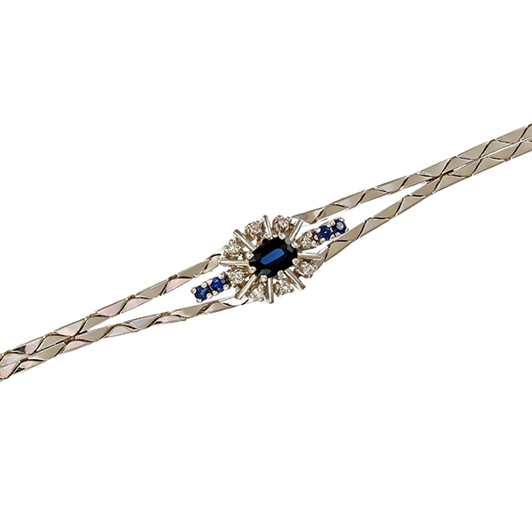Armband, 14K, Weißgold, Saphir, Diamant