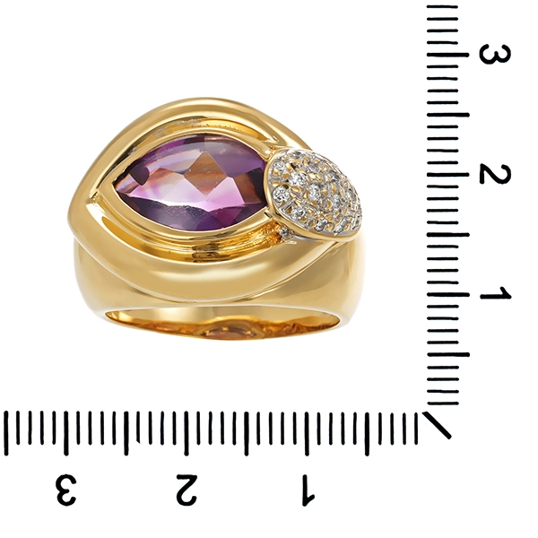 Ring, 18K, Gelb-/Weißgold, Brillanten, Amethyst