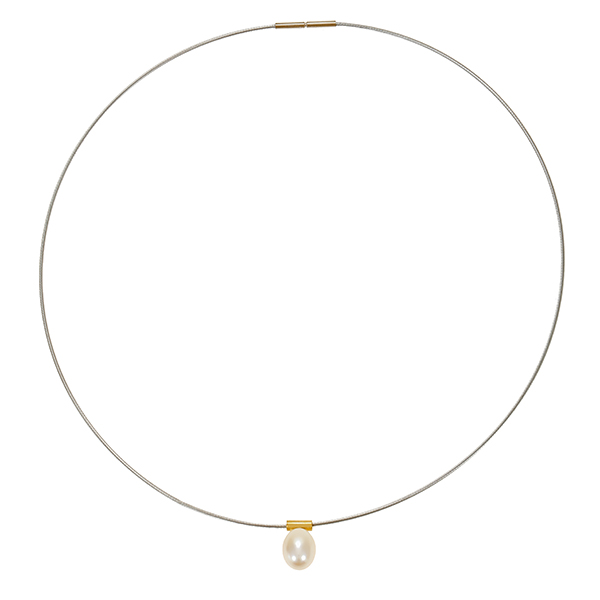 Collier, 18K, Gelb-/Weißgold, Perle, Reif