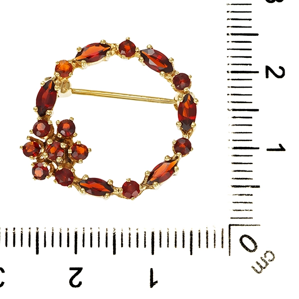 Brosche, 8K, Gelbgold, Granat