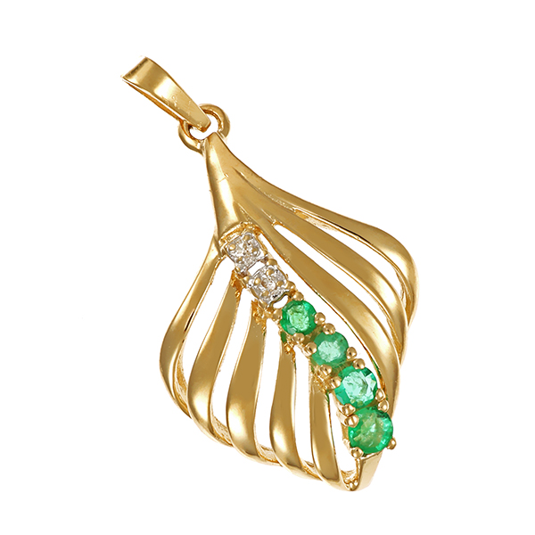 Anhänger, 14K, Gelbgold, Diamanten, Smaragde
