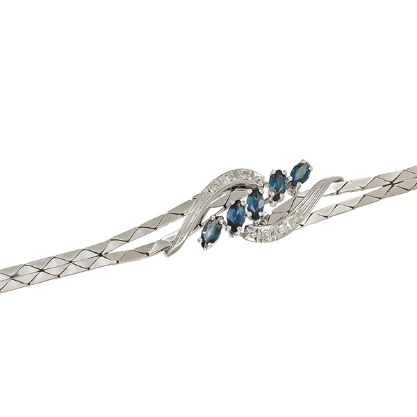 Armband, 14K, Weißgold, Saphire, Diamanten