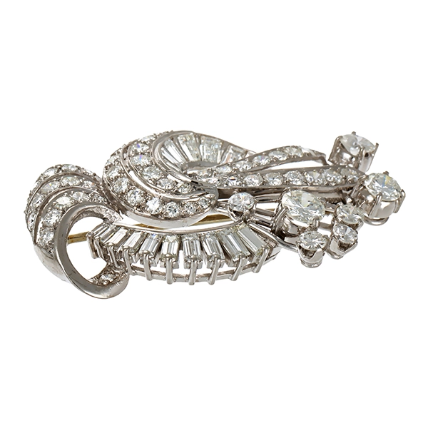 Brosche, 18K, Weißgold, Brillanten, Diamanten