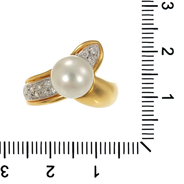 Ring, 14K, Gelb-/Weißgold, Brillanten, Perle