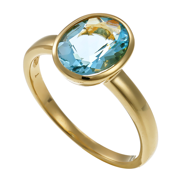 Ring, 14K, Gelbgold, Topas blau