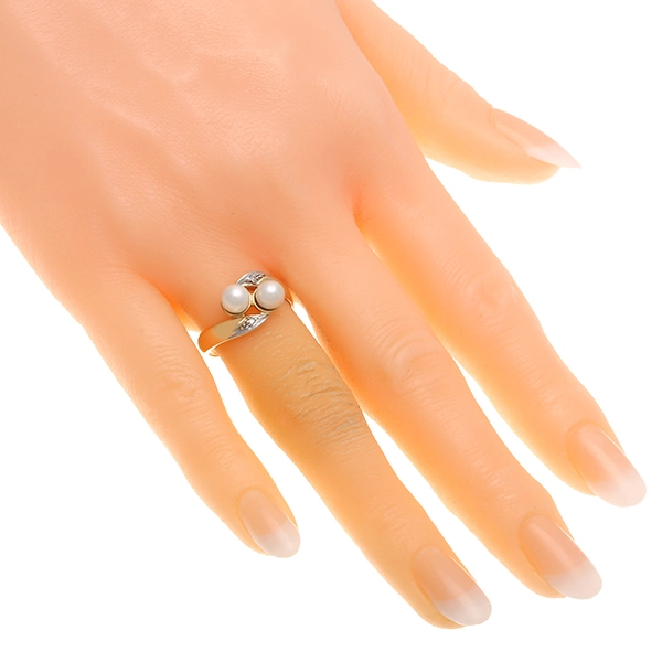 Ring, 14K, Gelb-/Weißgold, Diamanten, Perlen