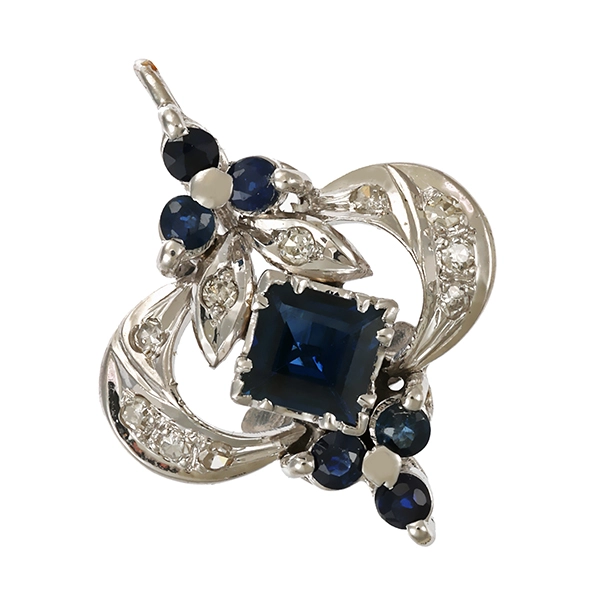 Anhänger, 14K, Weißgold, Saphir, Diamant