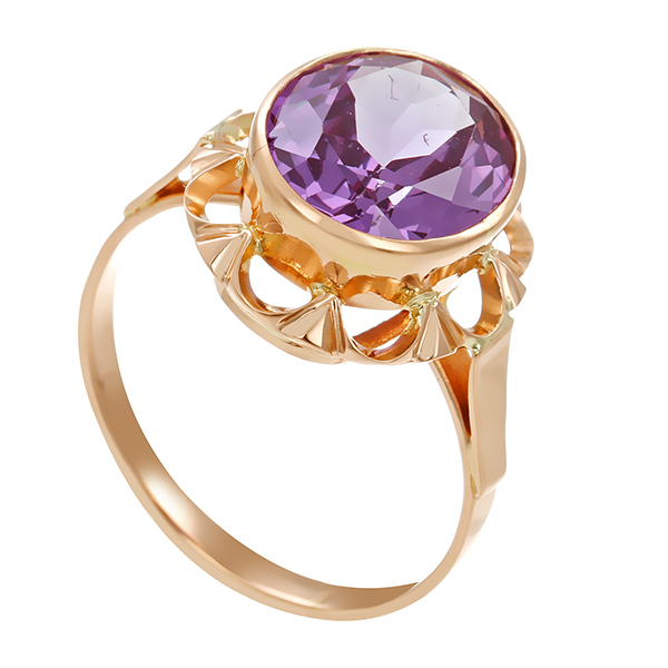 Ring, 14K, Gelbgold, synthetischer Korund