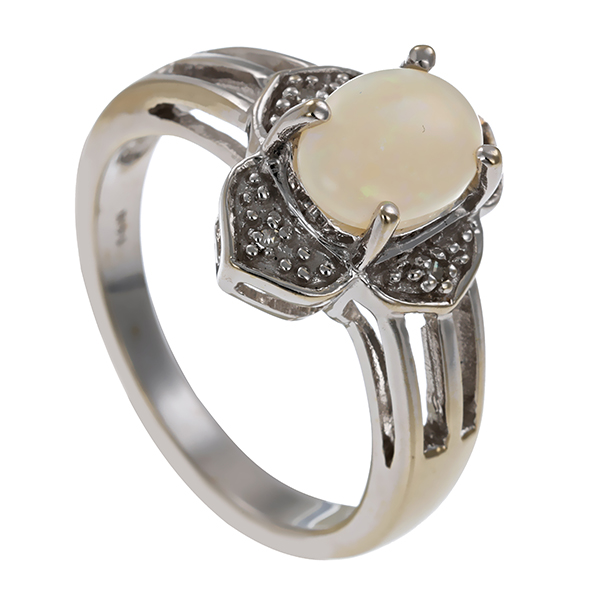 Ring, 14K, Weißgold, Opal, Diamanten