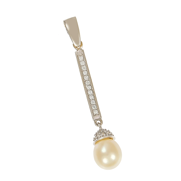 Anhänger, 14K, Weißgold, Zuchtperle, Zirkonia