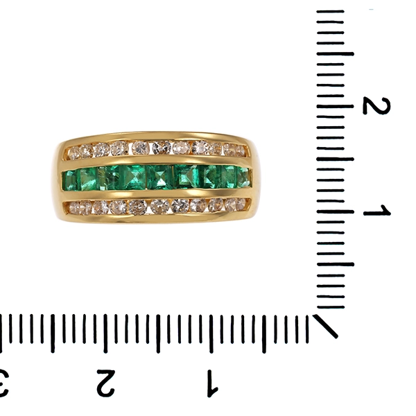 Ring, 18K, Gelb-/Weißgold, Smaragde, Brillanten