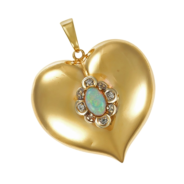 Anhänger, 8K, Gelbgold, Opal, Diamanten