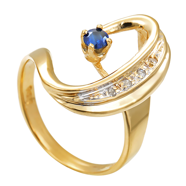 Ring, 14K, Gelbgold, Saphir, Diamanten