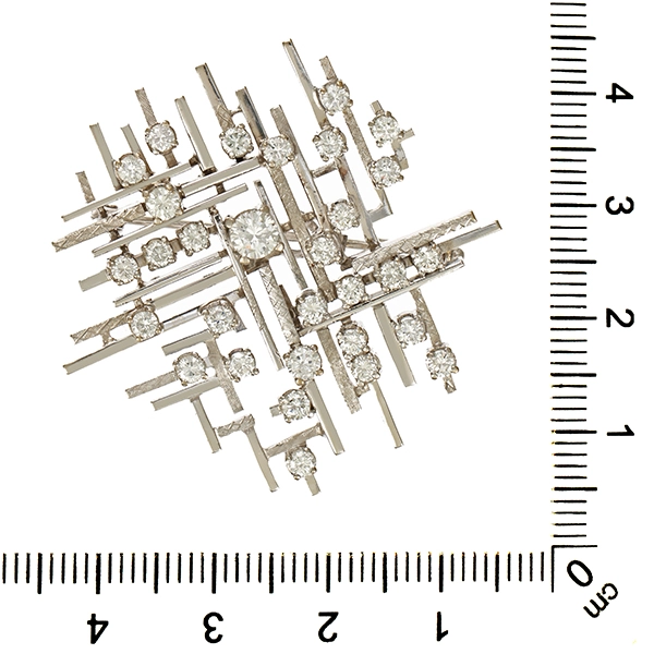 Brosche, 14K, Weißgold, Brillanten 1,49 ct