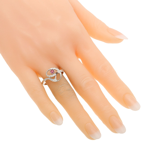 Ring, 14K, Weißgold, Rubin, Diamanten