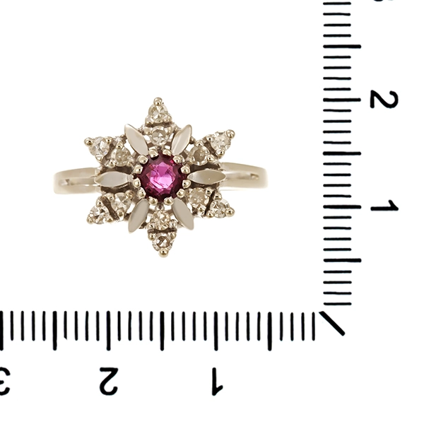 Ring, 14K, Weißgold, Rubin, Diamanten
