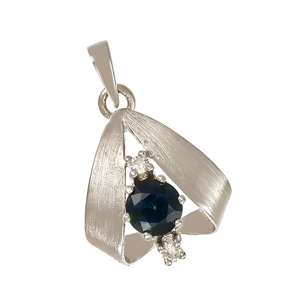 Anhänger, 14K, Weißgold, Brillant, Saphir