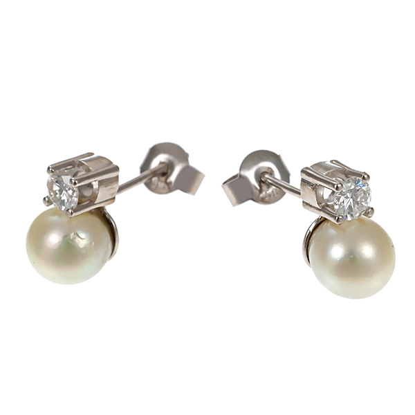 Ohrstecker, 14K, Weißgold, Perle, Brillant