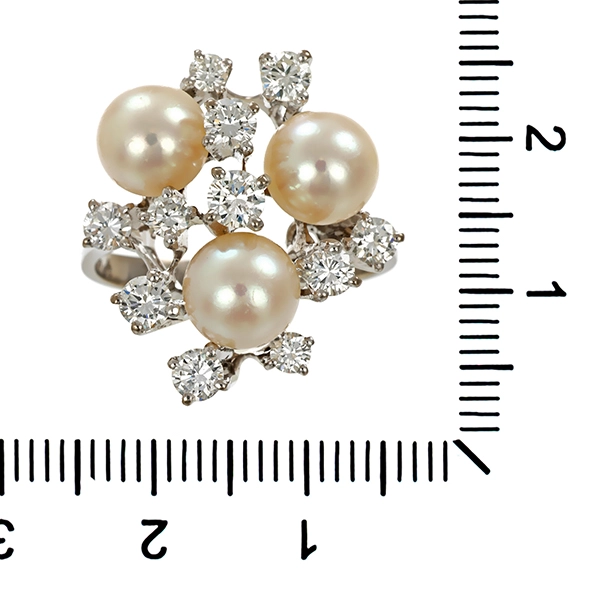 Ring, 18K, Weißgold, Perlen, Brillanten, 1,12ct