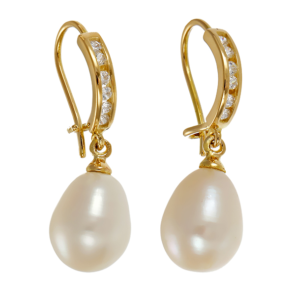 Ohrhänger, 8K, Gelbgold, Perlen, Zirkonia